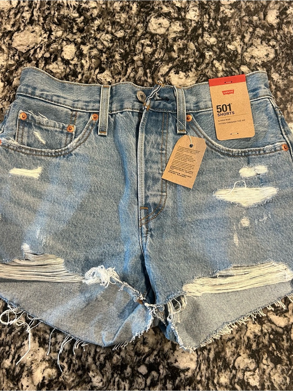 NWT Levi's 501 Light Blue Distressed Denim Shorts